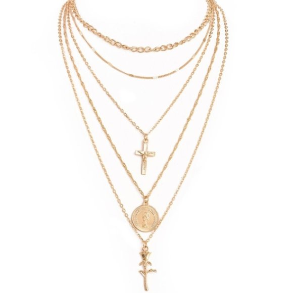 Multilayer Gold Rose Necklace - Picture 2 of 4